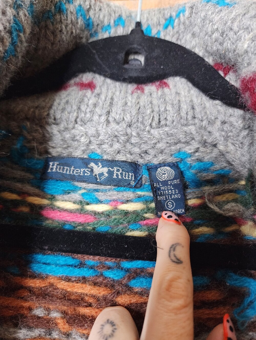 Vintage Hunters Run 100% Shetland Wool Collared Cardigan - Picture 4 of 9